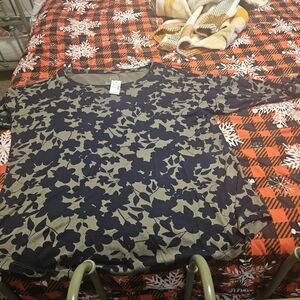 Maurices Navy and Olivr Green Floral Long Sleeve Top